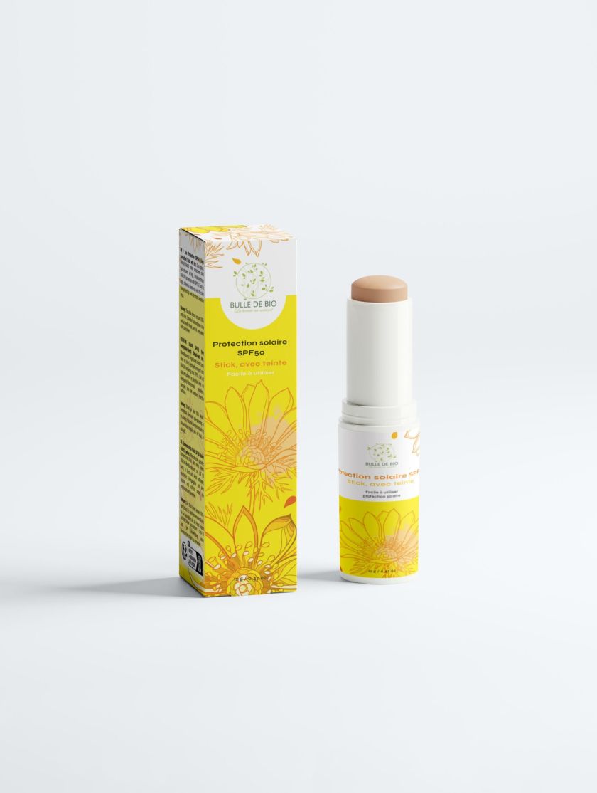 stick solaire Bulle de Bio teinté SPF 50 pour protection visage