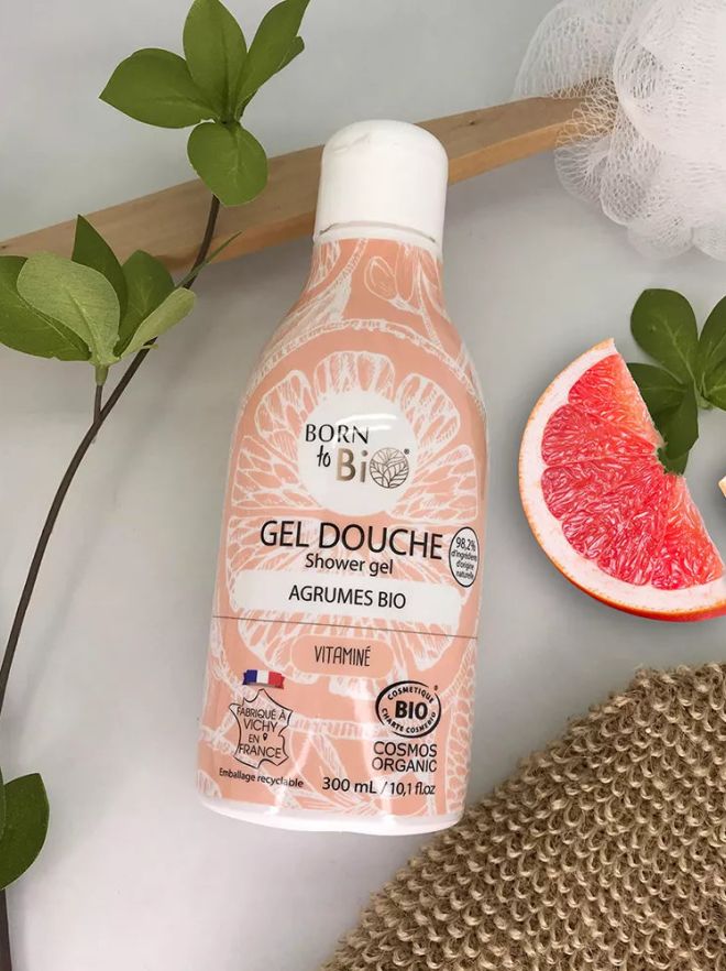 Gel Douche Agrumes Certifié Bio Born to Bio 300ml - Nettoyant doux et rafraîchissant aux agrumes.