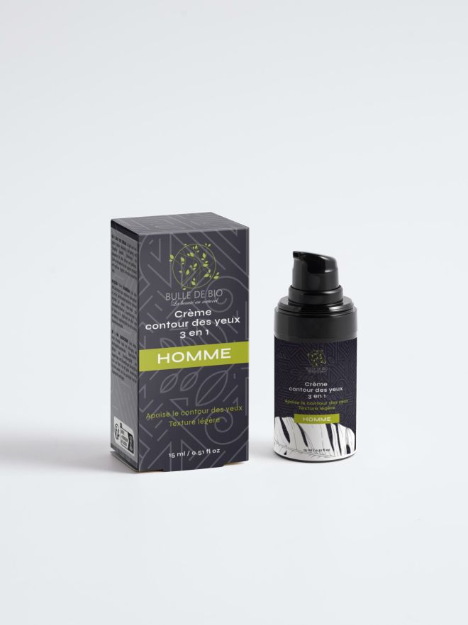 Crème contour des yeux 3 en 1 pour homme : hydrate, réduit cernes et poches