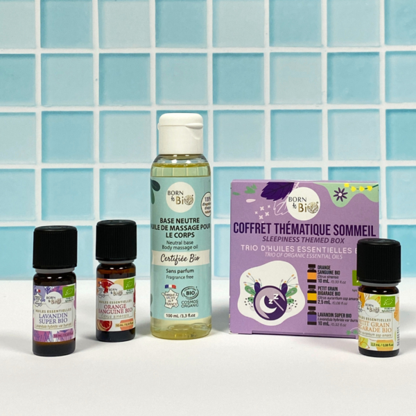 Coffret : huile de massage et kit d'huiles essentielles sommeil